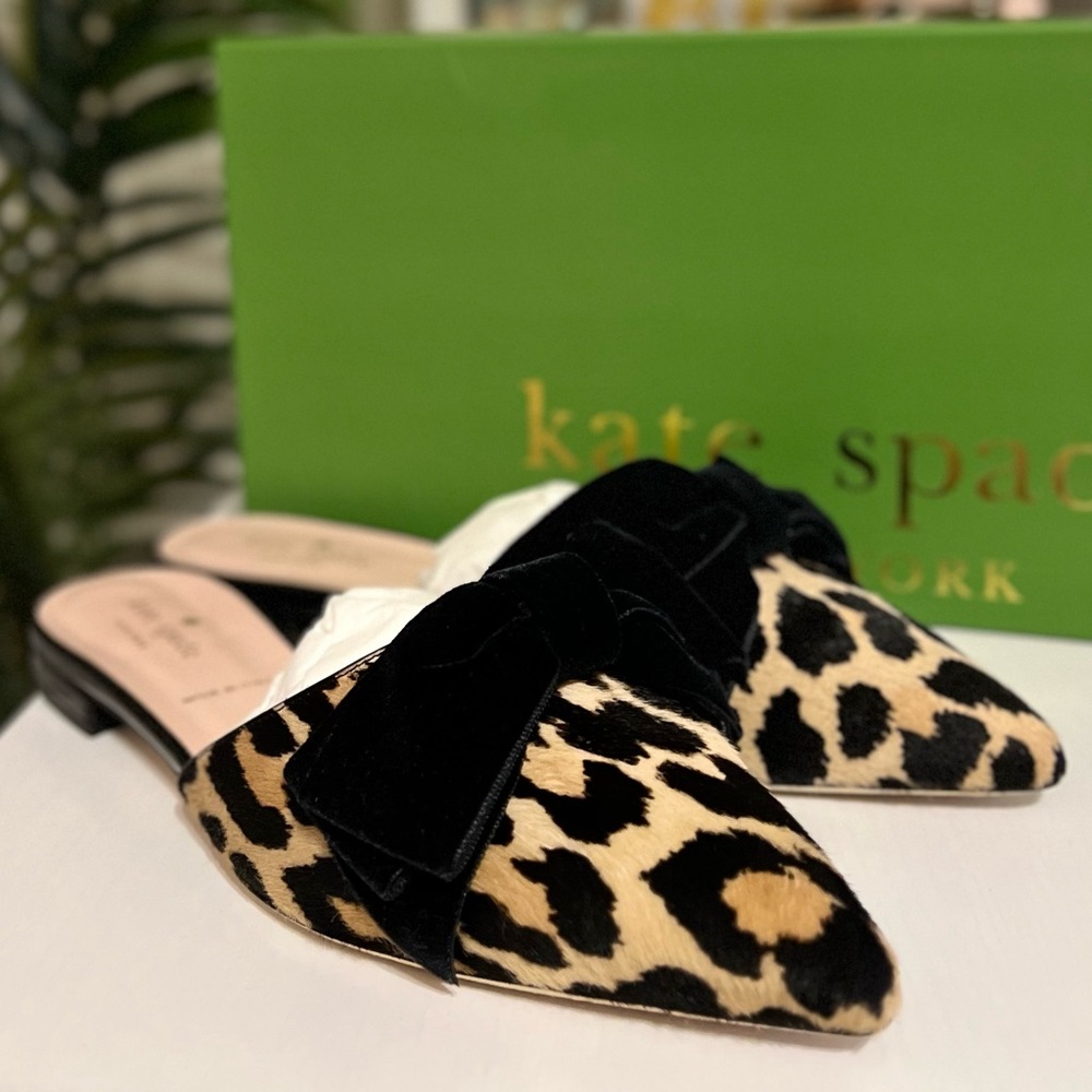 KATE SPADE BELGROVE LEOPARD CALF HAIR SLIDE ON MULES - WOMEN’S SIZE 8